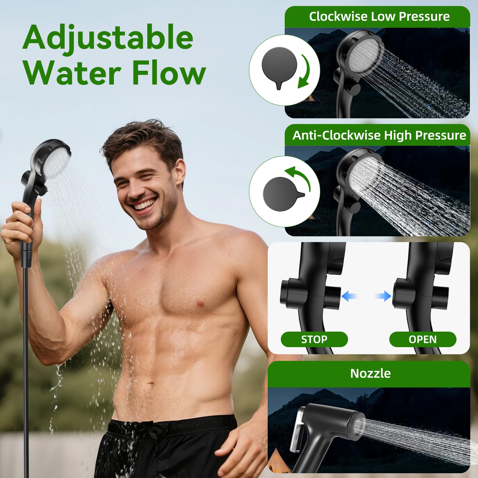 InkTrail Portable Camping Shower with Heater, Long-Lasting 6000mAh Rechargeable Camping Shower with