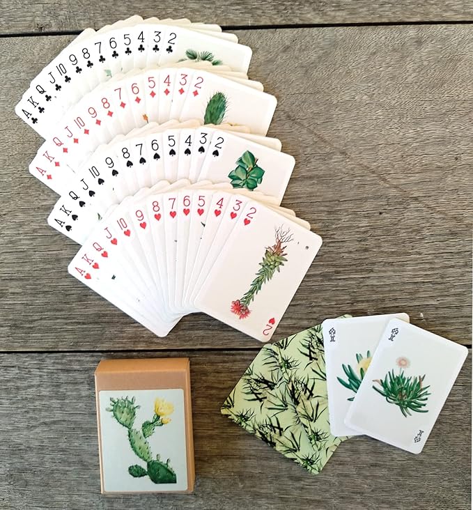 Cactus and Succulents Playing Cards (Poker Deck 54 Cards All Different) Vintage Antique Botannical Books Illustration by Pierre Redoute