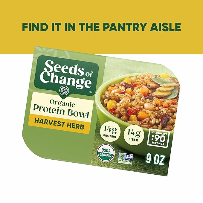 SEEDS OF CHANGE Organic Protein Bowl Harvest Herb, Prepared Entrée, Microwave in 90 Seconds, 9 oz (Pack of 6)