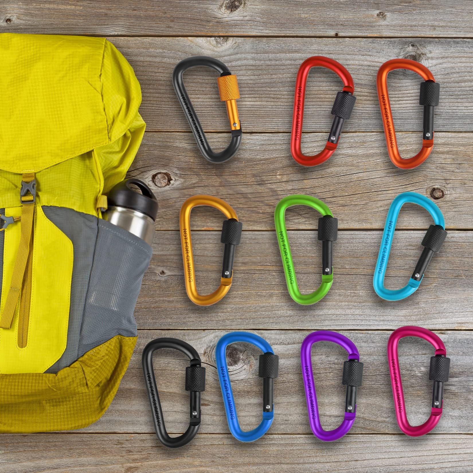 10 Pack Aluminum D Ring Key Rings Hiking Clips Locking Carabiner for Hiking Camping Fishing and