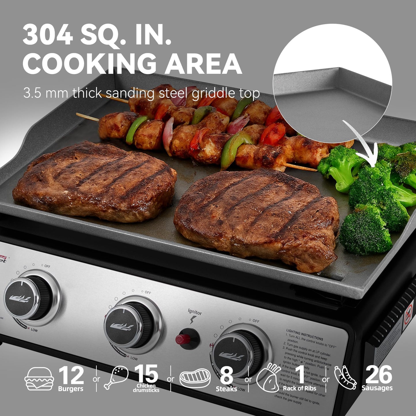 Royal Gourmet PD1301S Portable 3-Burner Tabletop Gas Griddle