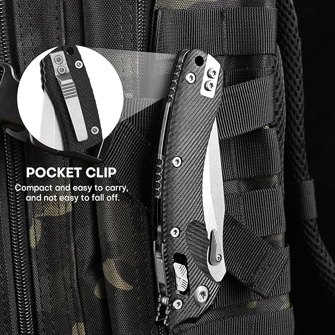 Folding Pocket Knife for Men, M390 3.7" Blade with G10 Handle and Crossbar Lock, EDC Knife for Camping, Hiking, and Outdoor Gifts for Him (Black)