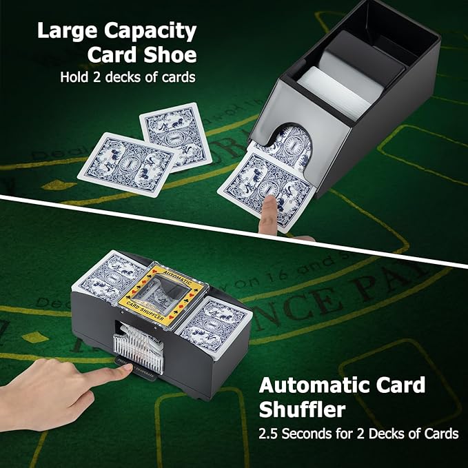 GYMAX Poker Chips Set, 300 PCS Texas Hold 'em Casino Chip Set w/Carrying Case, 6 Decks of Cards, 5 Dices & 3 Dealer Buttons, Poker Felt, Card Shuffler, Card Shoe, for Blackjack Gambling