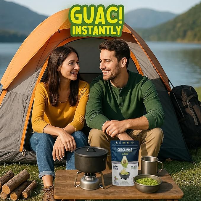 WAKS & SNACKS Freeze Dried Guacamole Classic |100% Fresh Hass Avocados, Perfect for Tortilla Chips | Energizes Camping & Hiking Meals | Vegan, Gluten-Free Guac Dip for Snacks | 2 Avocados | 2 oz, 1-Pack