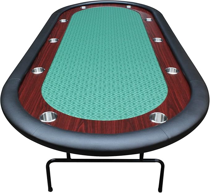 Poker Table 96 inches Light Series for 10 Player Games with Cup Holders Wooden Racetrack Felt Foldable Legs, Green