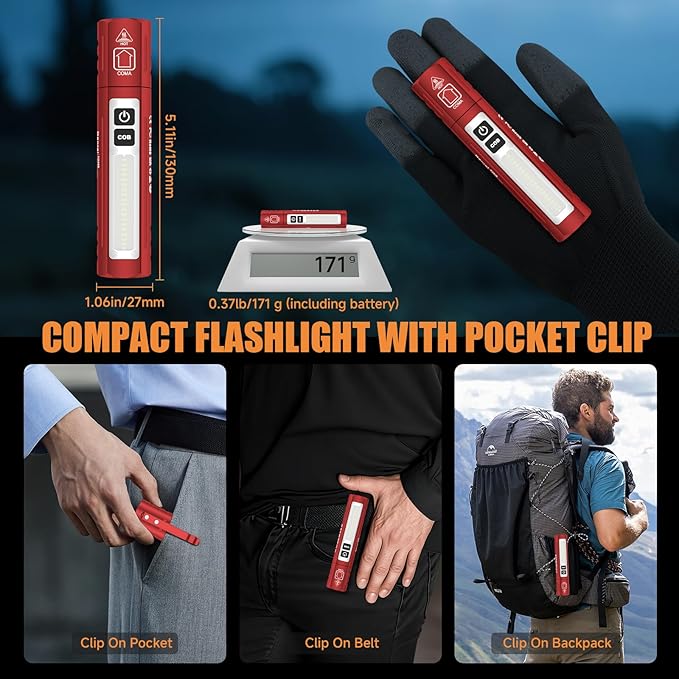 Rechargeable Tactical Flashlights High Lumens - Super Bright Small Powerful LED Magnetic USB C Flashlight, 8 Modes, Dual Button Waterproof Pocket Flash Light for Emergency, Car (2, Red)
