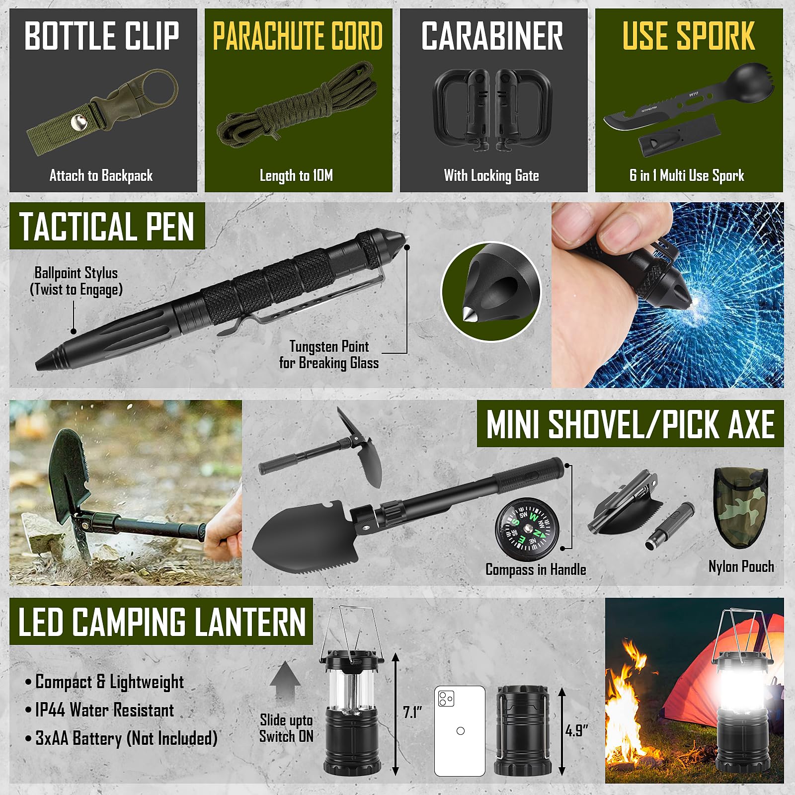 Survival Kit, 268 Pcs Emergency Survival Gear and Equipment Supplies with First Aid Kit, Camping