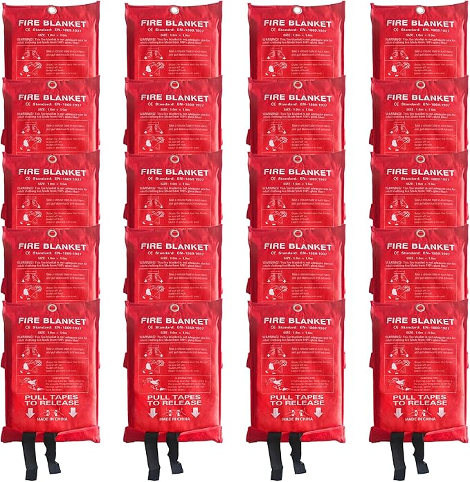 20 Packs Fire Blanket ??39.37x39.37 Inches, 1100??Heat Resistant, Emergency Fire Suppression Blanket for Kitchen, Home, Car, Camping ??Easy to Use, Non-Toxic, Reusable, Compact & Lightweight