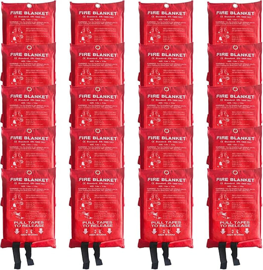 20 Packs Fire Blanket – 39.37x39.37 Inches, 1100℉ Heat Resistant, Emergency Fire Suppression Blanket for Kitchen, Home, Car, Camping – Easy to Use, Non-Toxic, Reusable, Compact & Lightweight