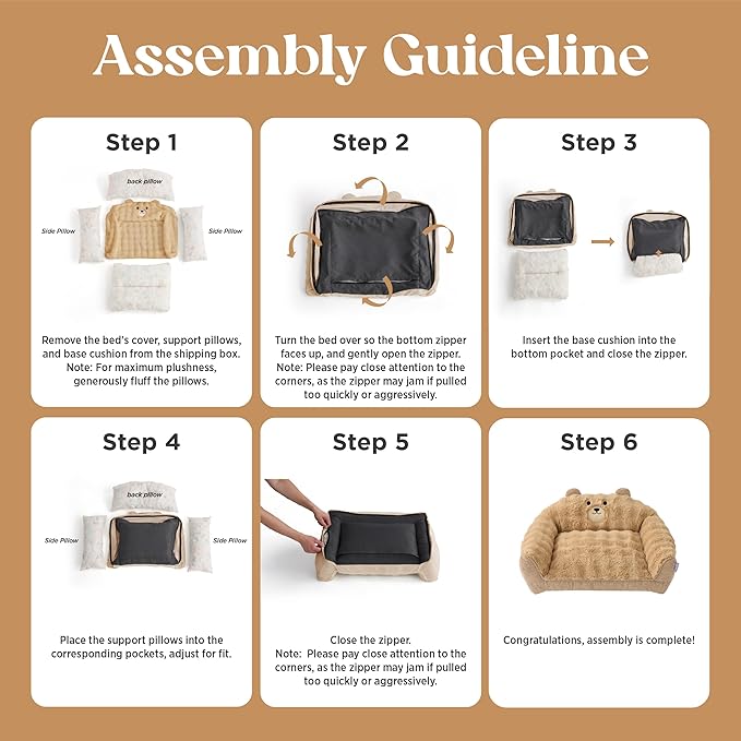 LE SURE Cute Cat Couch for Pets - Fluffy Original Bear Design Cat Beds for Indoor Cats, Fuzzy Cats Sofa with Removable Washable Cover, Supportive Pet Chair, 24inch, Brown