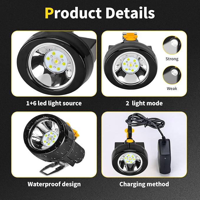 Rechargeable LED Mining Headlamp, Waterproof & Explosion-Proof Miner Light, High Brightness Cap Lamp for Underground Mining, Coon Hunting, Camping, Hiking, Fishing, Outdoor Work