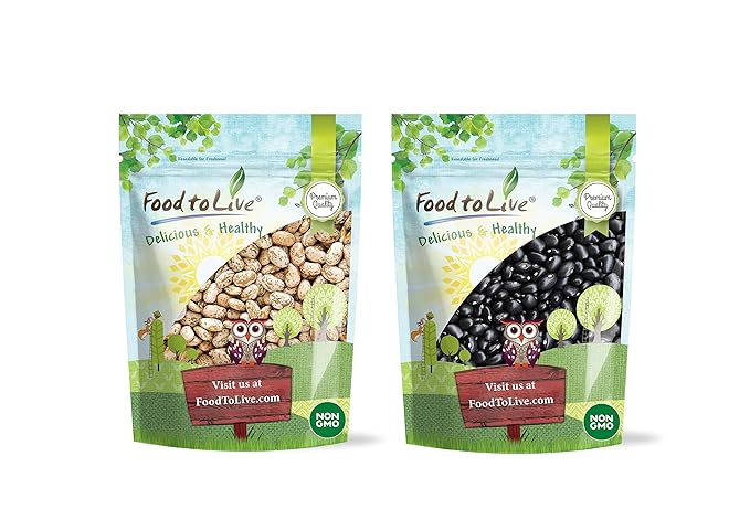 Food to Live Premium Dry Beans Bundle, 2 Pack - Black Beans (5 LB), Pinto Beans (5 LB), Non-GMO, Raw, Sproutable, Bulk. Rich in Fiber and Protein. Perfect for Soups, Burritos, Tacos. Made in USA