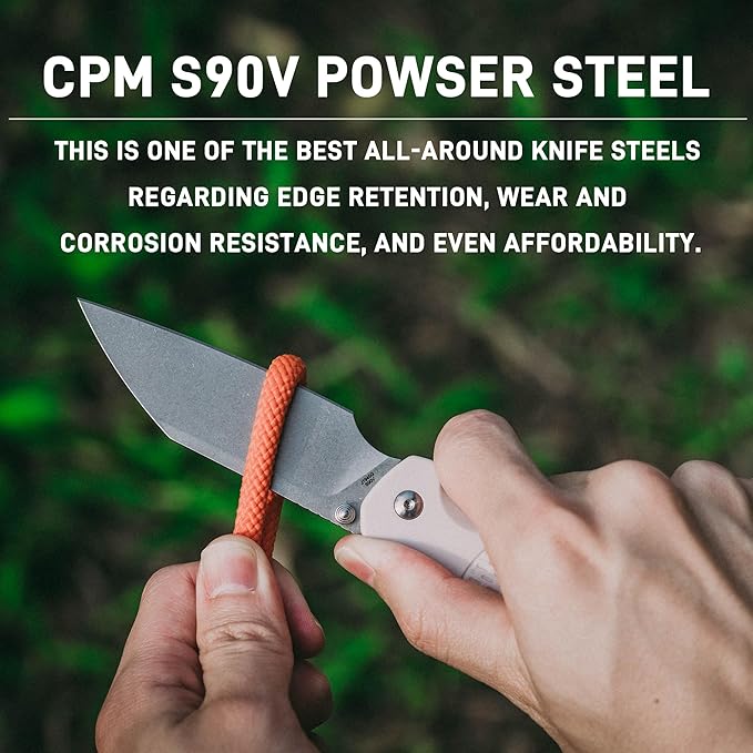 CJRB Pyrite-Light Pocket Knife for Men, 3.34'' S90V Steel Blade EDC Knife with Pocket Clip for Camping Hiking(J1945G)