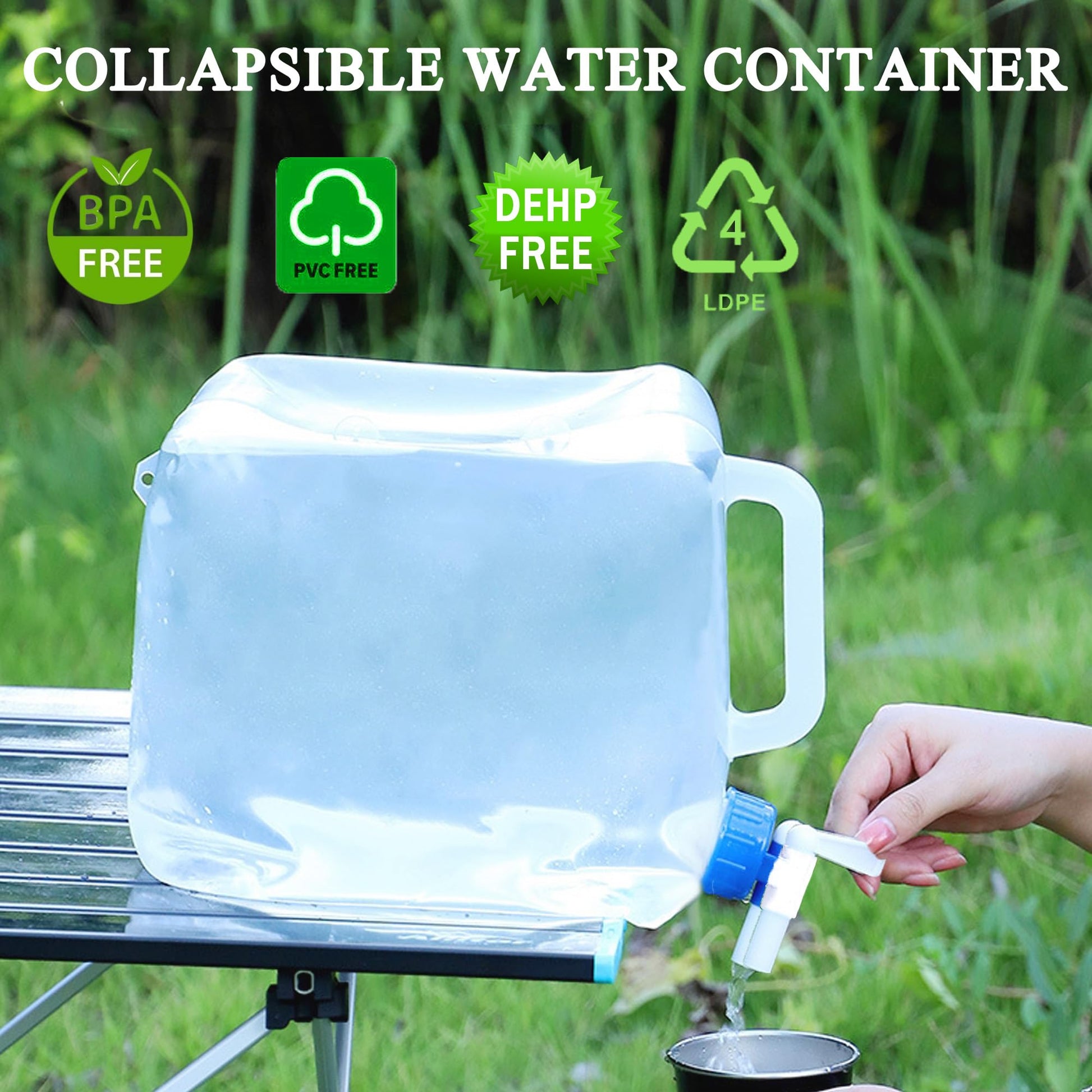 Cosell Collapsible Water Container with Spigot & Hook, BPA Free Water Jug, Foldable Carrier Bucket