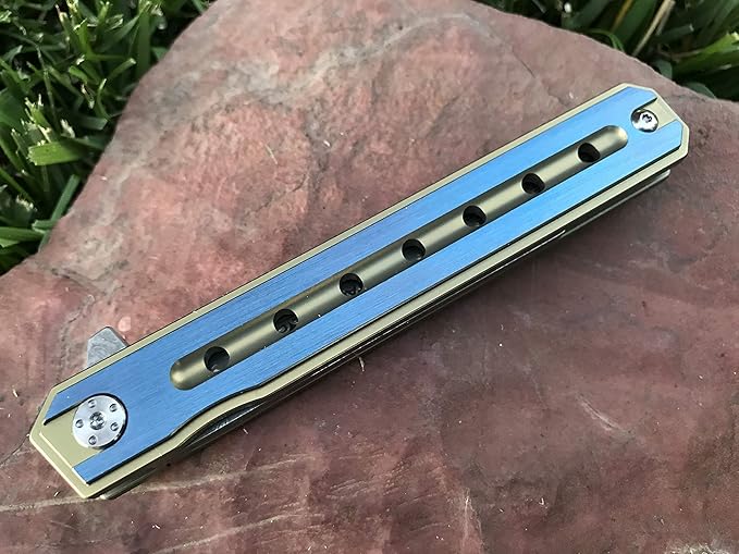 TACTICAL GEARZ Damascus Pocket Knife for EDC, Solid Titanium Handle, 67 Multi-Layered Damascus Steel VG10 Tanto Blade (Onyx XT Gold/Blue)