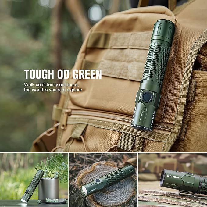 OLIGHT Warrior 3S 2300 Lumens Rechargeable Tactical Flashlight, Compact Dual-Switches LED Bright Light with Proximity Sensor, Powered by Customized Battery for Emergency, and Searching (OD Green)