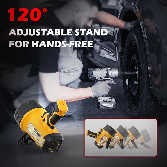 FORTO Rechargeable Spotlight, 200000 Lumens Handheld Spot Light with Foldable Stand, 6 Modes IPX7 Waterproof LED Spot Lights for Walk The Dog Hunting Camping Hiking Boating (Yellow)