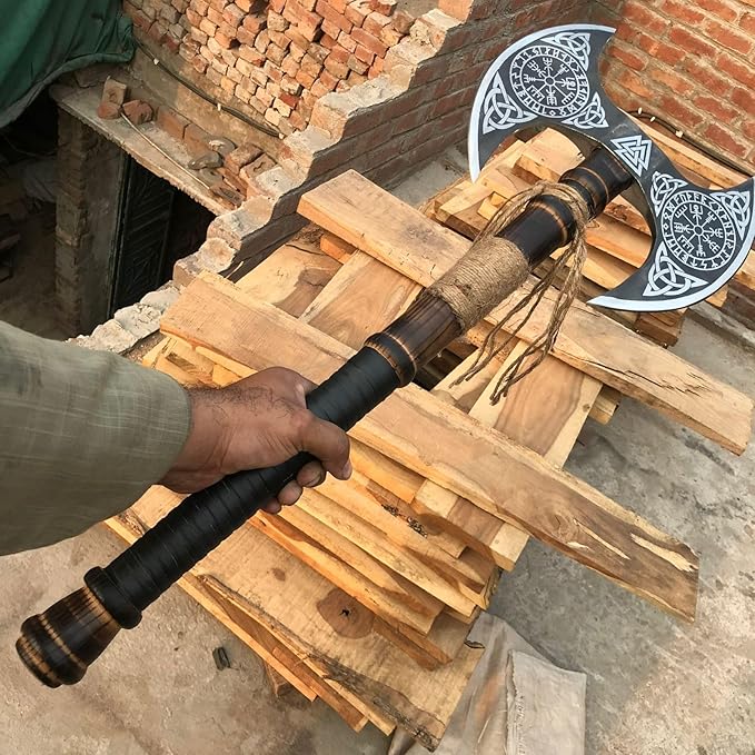 [MDM King Tools] Custom Handmade Viking Axe Medieval Ax with Viking Gift, Hand Axes, Viking Gifts for Men, Camping Tomahawk, Bearded, Ragnar Axe with Leather Sheath (Dobule)