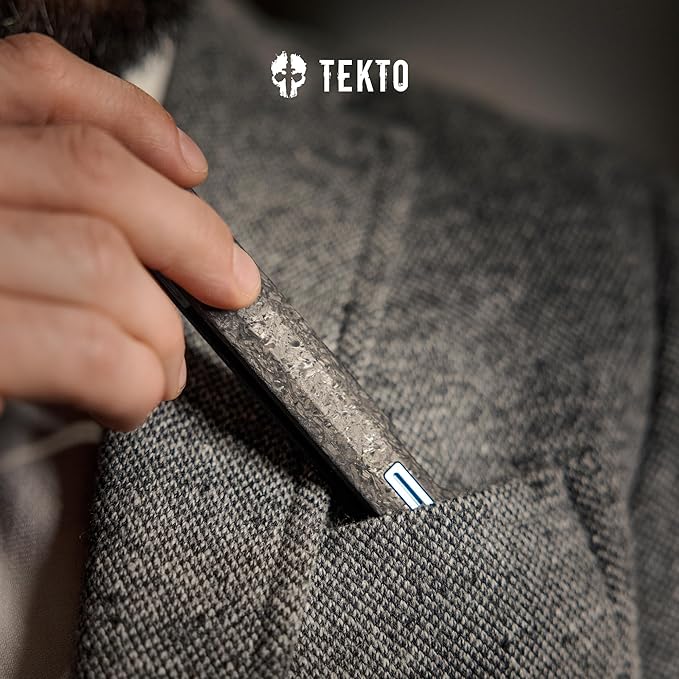 F2 Bravo Folding Pocket Knife - D2 Steel Blade, Ceramic Ball Bearings - EDC - Snap, Swift Flip for Camping, Backpacking - 2.4oz (68g), G10 Forged Carbon Handle, Blue Titanium Accents