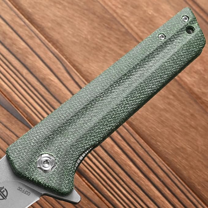 FF4 Folding Knife, AUS-10 Steel Blade Micarta Handle Knife for Outdoor Camping Hunting Fishing Survival(Green)
