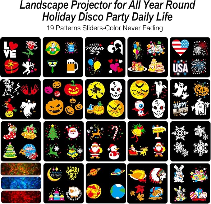 2025 Upgraded Brighter Halloween Decorations Projector Lights for Home, FLITI 19 HD Slide Christmas Projector (Ocean Wave & Patterns), 11 Holiday Theme Projector with Remote for Christmas House Decor