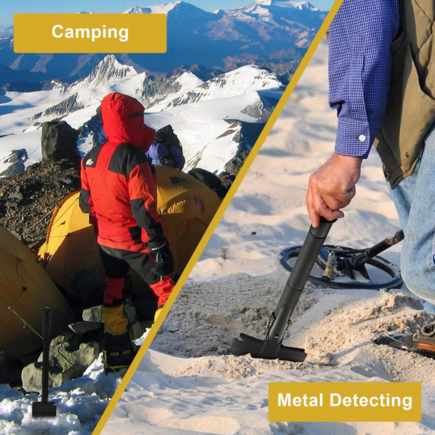 Yeacool Camping Shovel, (24.21'') Survival Off Road E Tool Folding Shovel with Pickaxe, Portable