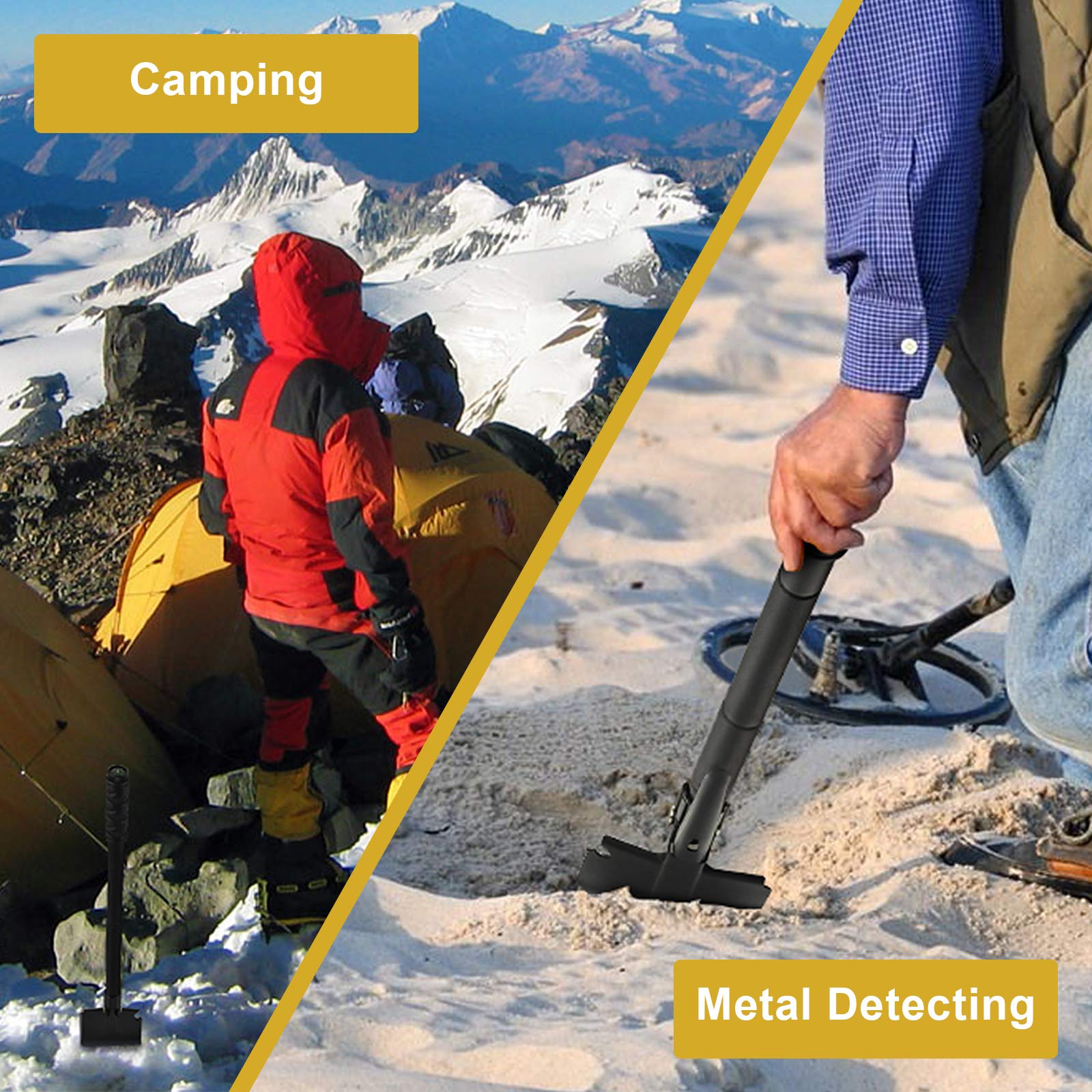 Yeacool Camping Shovel, (24.21'') Survival Off Road E Tool Folding Shovel with Pickaxe, Portable