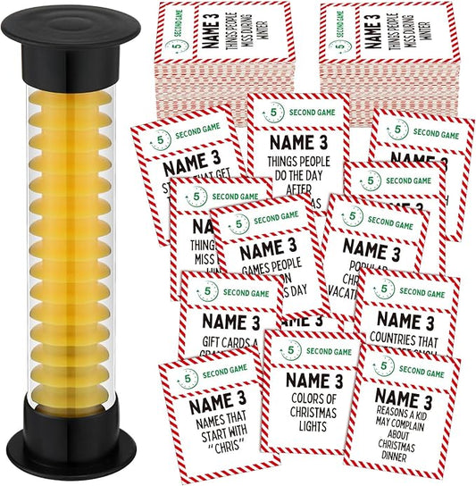 Leitee Christmas 5 Second Game Question Cards and 5 Second Hourglass Family Card Game Simple Questions for Party Travel Night Sleepovers Think Fast and Shout Out Answers (110 Pcs,Classic Style)