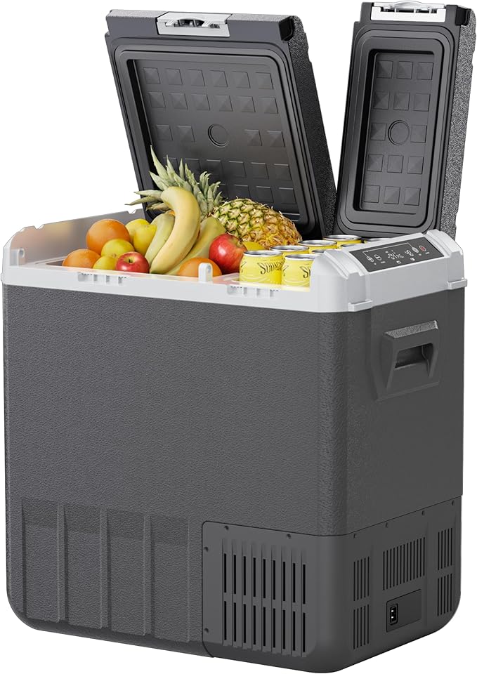12 Volt Car Refrigerator, 58QT(55L) Electric Cooler, Dual Zone Portable Freezer with 12/24V DC & 100-240V AC, -4℉-68℉, Car Fridge for Truck Camping Travel RV Road Trips