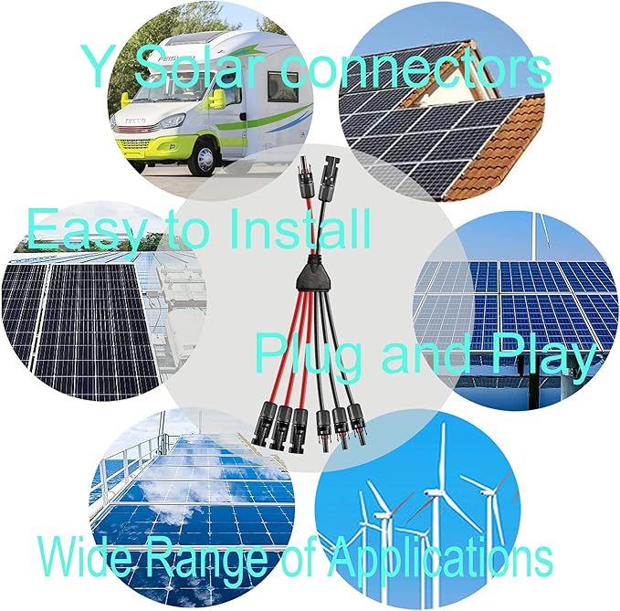 Solar Y Connector,Solar Y Branch Parallel Cable 2 to 6 Male Female Solar Connector Adapter,10AWG 45A Waterproof IP68 30CM Cable, for Solar Panels,Solar Cells,1 Pcs.(Y Solar 2-6)