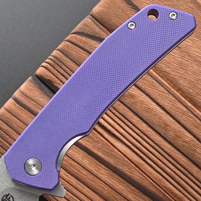 FF17 Folding Pocket Knife,D2 Steel Blade G10 Handle EDC Tool Knife for Outdoor Camping,Hiking,Hunting Fishing (Purple)