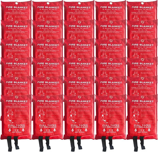 30 Packs Fire Blanket – 39.37x39.37 Inches, 1100℉ Heat Resistant, Emergency Fire Suppression Blanket for Kitchen, Home, Car, Camping – Easy to Use, Non-Toxic, Reusable, Compact & Lightweight