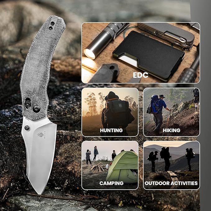 Kizer Bulldog Folding Pocket Knife, 3" Sheepsfoot Blade Folding Knife, 154CM Steel Micarta Handle Pocket Knife, Small EDC Knife for Outdoor Indoor Camping Hunting Fishing Survival V3672C2