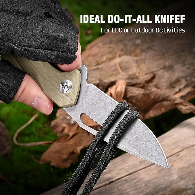 Folding Pocket Knife with D2 Steel Blade, G10 Handle, Black, 3.43 Inch EDC Knife, Pocket Clip for Camping, Survival, Hiking