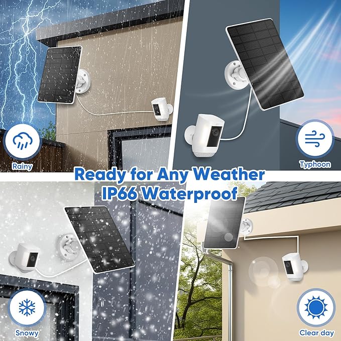 5W Solar Panel Compatible Ring Camera, with 13ft Cable, for Spotlight Cam Plus/Pro (Battery) Stick Up Cam/Pro Spotlight Cam Battery, IP66 Waterproof with Type-C to DC Adapter -2Pack