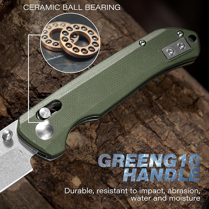 Axis Lock Folding Pocket Knife with Clip, 3.46" D2 Steel Drop Point Blade and G10 Handle, Crossbar Lock EDC Pocket Knife for Men Women Hiking Camping Hunting Survival Knives