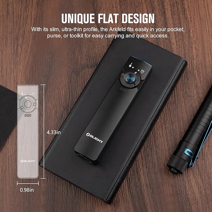 OLIGHT Arkfeld EDC Flat Flashlight, 1000 Lumens White LED Light with Green Beam Combo, Power by Rechargeable Built-in Battery for Outdoors, Emergency, Work (Black NW)