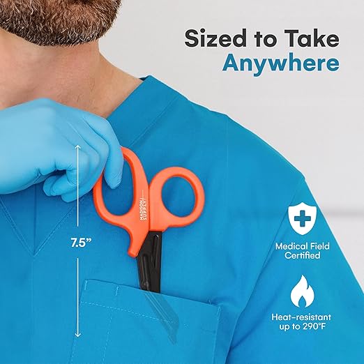 Madison Supply Trauma Shears and Medical Scissors - 7.5 Inch Quality Stainless Steel Bandage Scissors - Fluoride-Coated Non-Stick Blades - High-Durability Handles - Orange