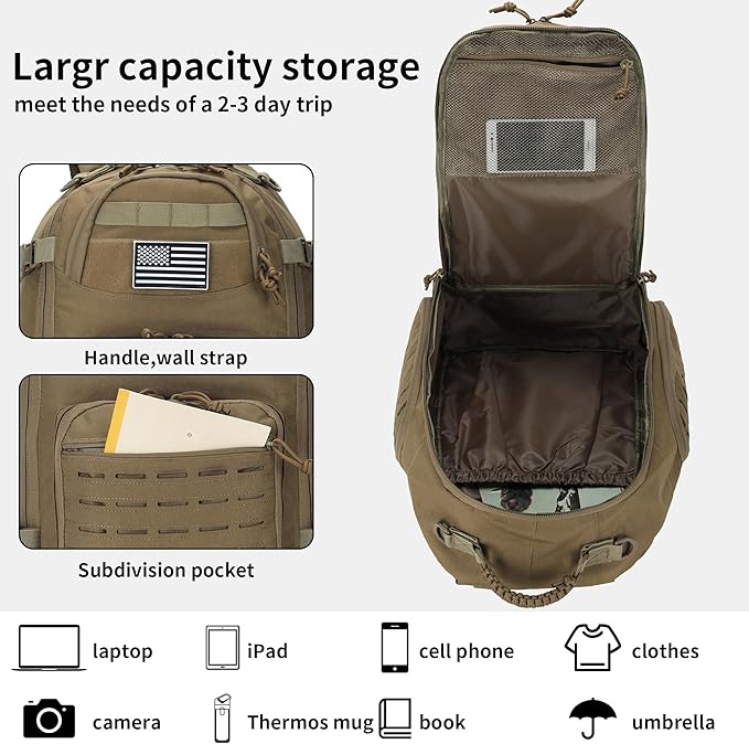 30L Hiking Backpack Lightweight Outdoor Daypack Camping Backpack Outdoor Travel Daypack Day Pack for Man Woman (Khaki)