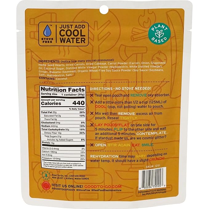 GOOD TO-GO Carrot-Ginger Power Bowl Stove-Free??(6-Pack of Single Servings) | No Stove Required! Camping & Backpacking Food | Just Add Water Backpacking Meals | Good To-Go Dehydrated Meals Taste Better Than Freeze Dried Food