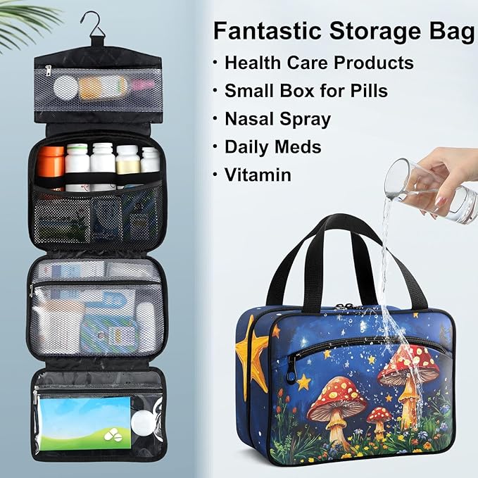 Fustylead Magic Red Amanita Mushrooms and Stars Large Medical Storage Bag with Zipper Empty First Aid Bag Trauma Kit for Traveling Hiking Camping Backpacking