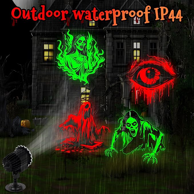 Halloween Projector Lights Outdoor - LED Rotating Skull & Ghost Projection Light, Waterproof Halloween Light Projector, Indoor/Outdoor Decor for Home, Yard, Party, Window & Wall