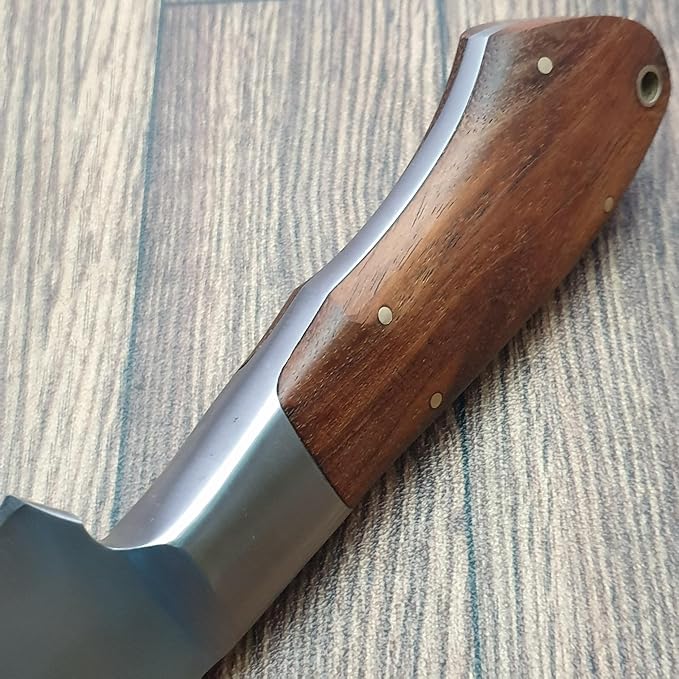 Zaby Hand Forged D2 Steel 10'' inches Fixed Blade Hunting Knife, Bushcraft Skinner Camping Outdoor Knife with Genuine Leather Sheath, Rose Wood Handle
