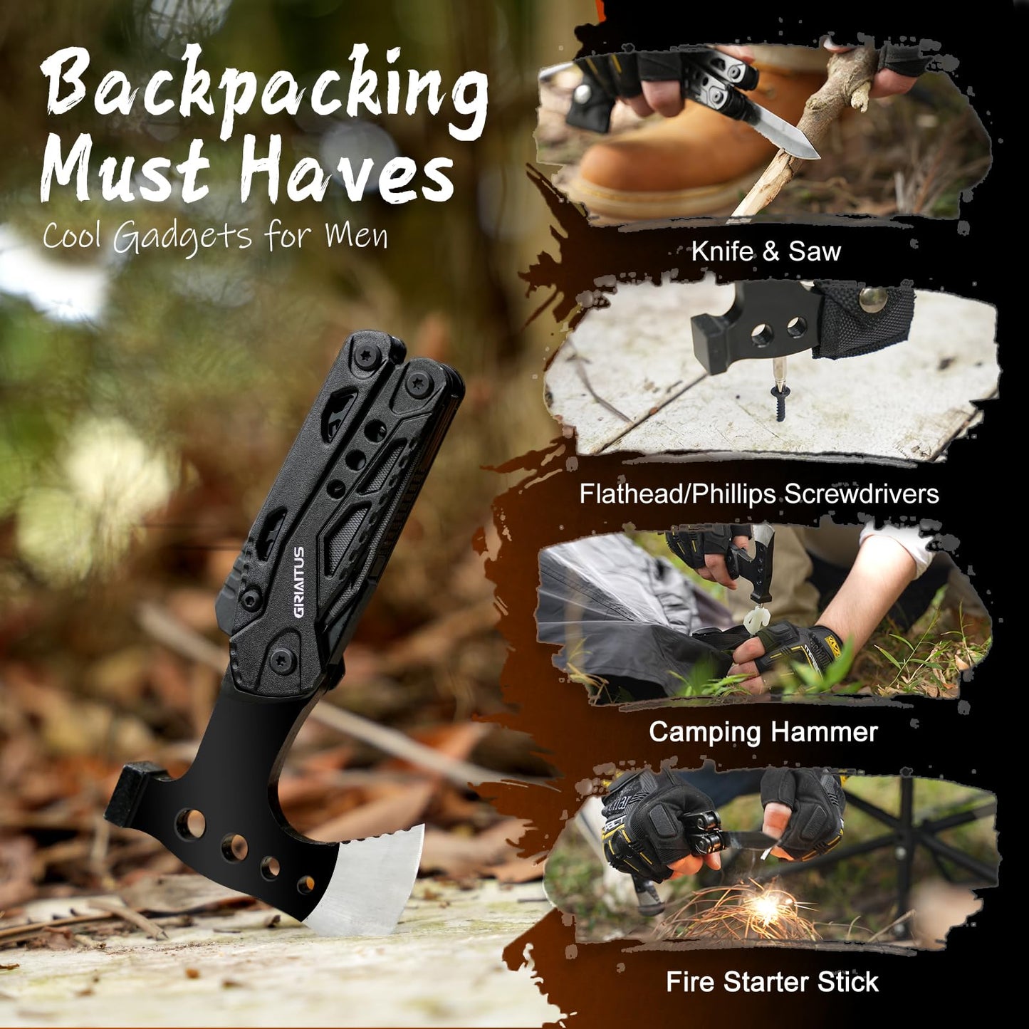 16 in 1 Multitool Camping Survival Gear with Axe Saw Pliers Whistle Hammer