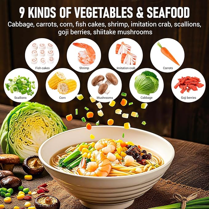 Dried Ramen Toppings-Dehydrated Vegetables & Seafood Mix Instant Ramen Toppings 100% Natural, 14oz Resealable Bag for Cooking, Camping, Office Meals