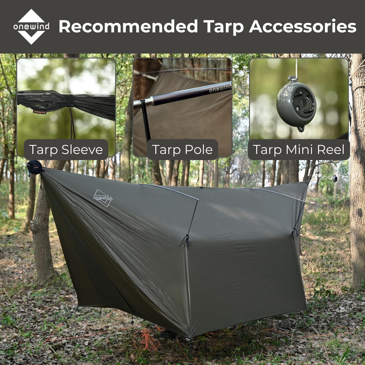 onewind 12×10ft Ultralight Camping Hammock Tarp, Hammock Rainfly with Doors