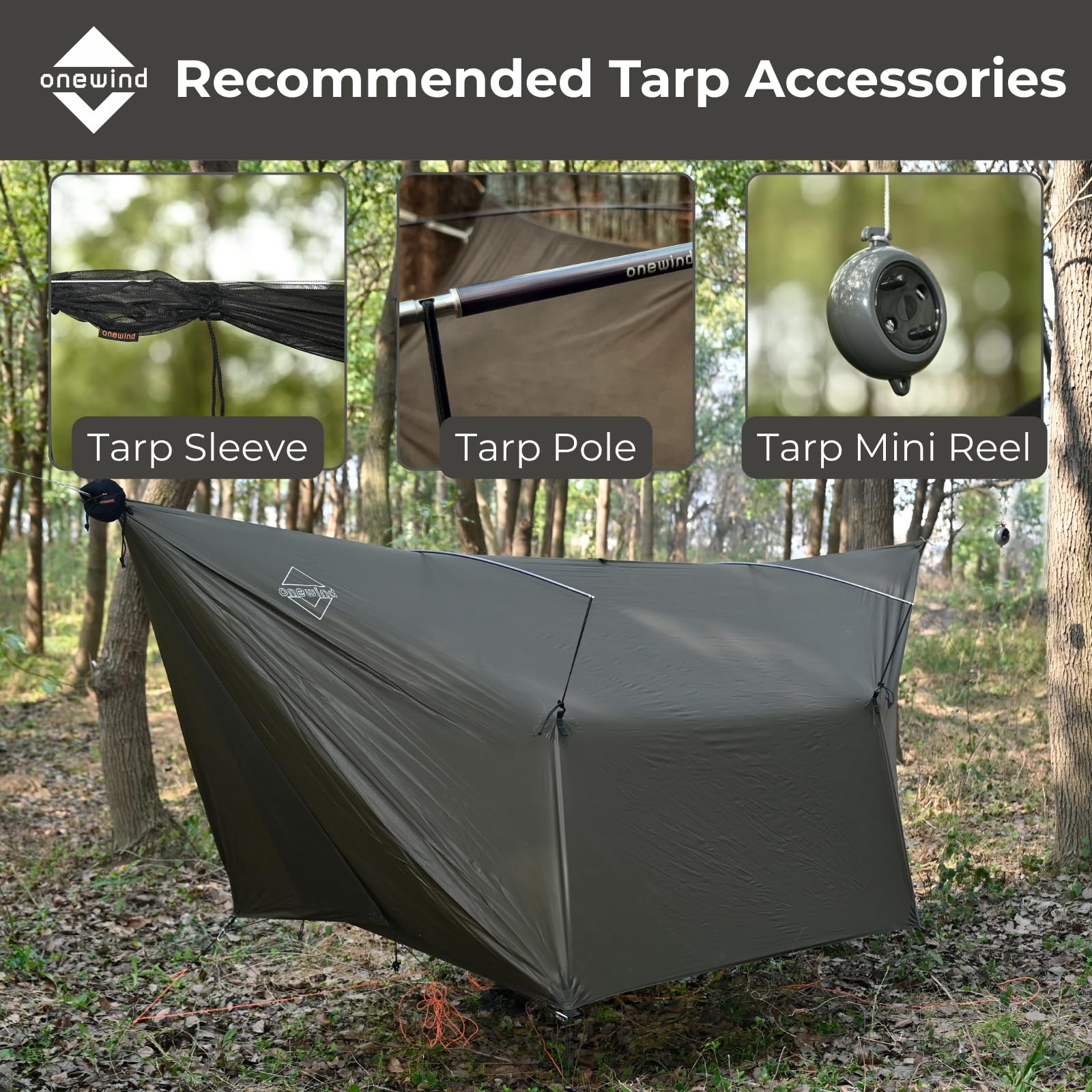 onewind 12×10ft Ultralight Camping Hammock Tarp, Hammock Rainfly with Doors
