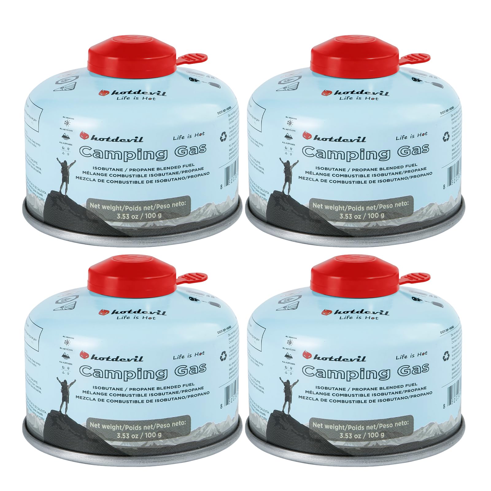 Hotdevil 100 Grams Camping Stove Fuel Butane Propane Blend Isobutane Fuel Canister (4 packs)