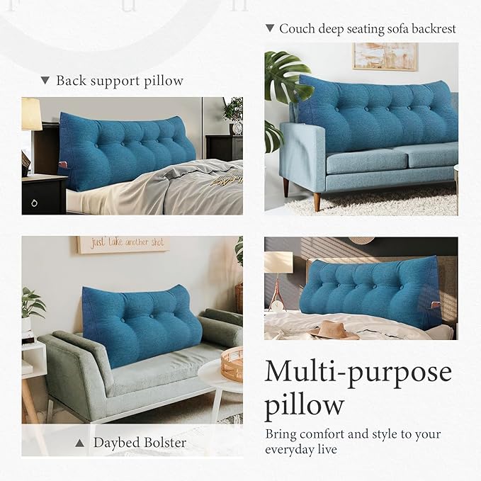 10 lbs Thickened Headboard Pillow Wedge Pillow Headboard Reading Pillow Bed for Backrest Reading Triangular Pillow with Side Pocket Backrest Pillows for Sitting in Bed Wedge Blue Full