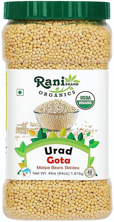 Rani Organic Urid/Urad Whole Gota (Matpe Beans Skinless) Indian Lentils 64oz (4lbs) 1.81kg Bulk PET Jar ~ All Natural | Vegan | Gluten Friendly | NON-GMO | Indian Origin | USDA Certified Organic